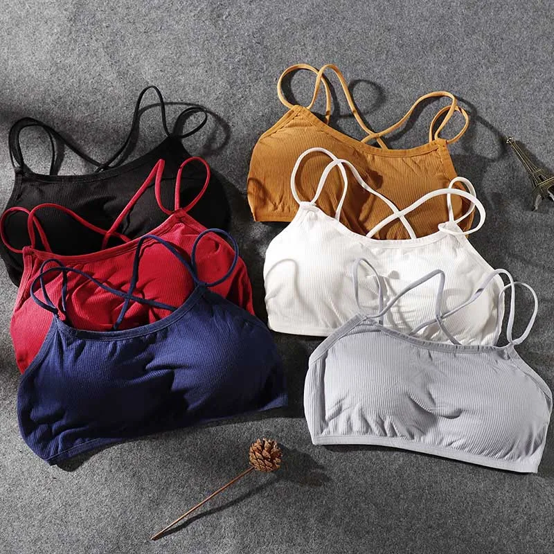 Fashion Solid Color Camisoles Ladies Breathable Cozy Underwear Non-Slip Breathable Cross Back Gather Cotton Knit Women Camisoles