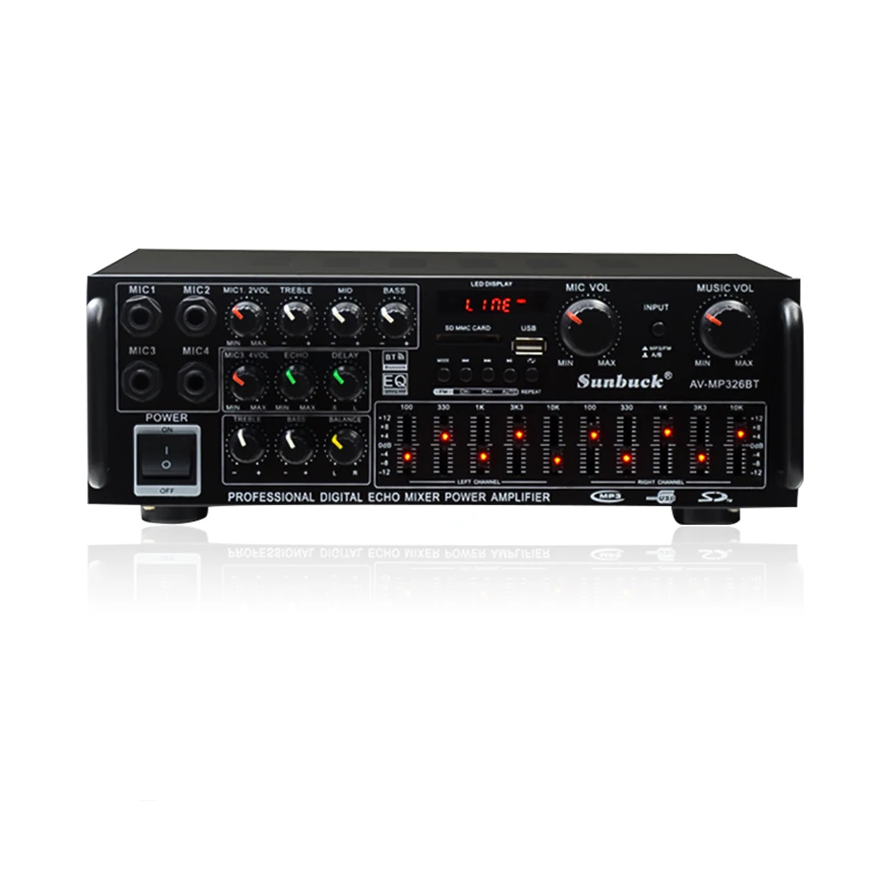 

Amplificador Bluetooth Audio Sound Amplifier HiFi Power Home Amplifiers 220V EQ Equalizer Stage Karaoke Four Mic Car Amplifer