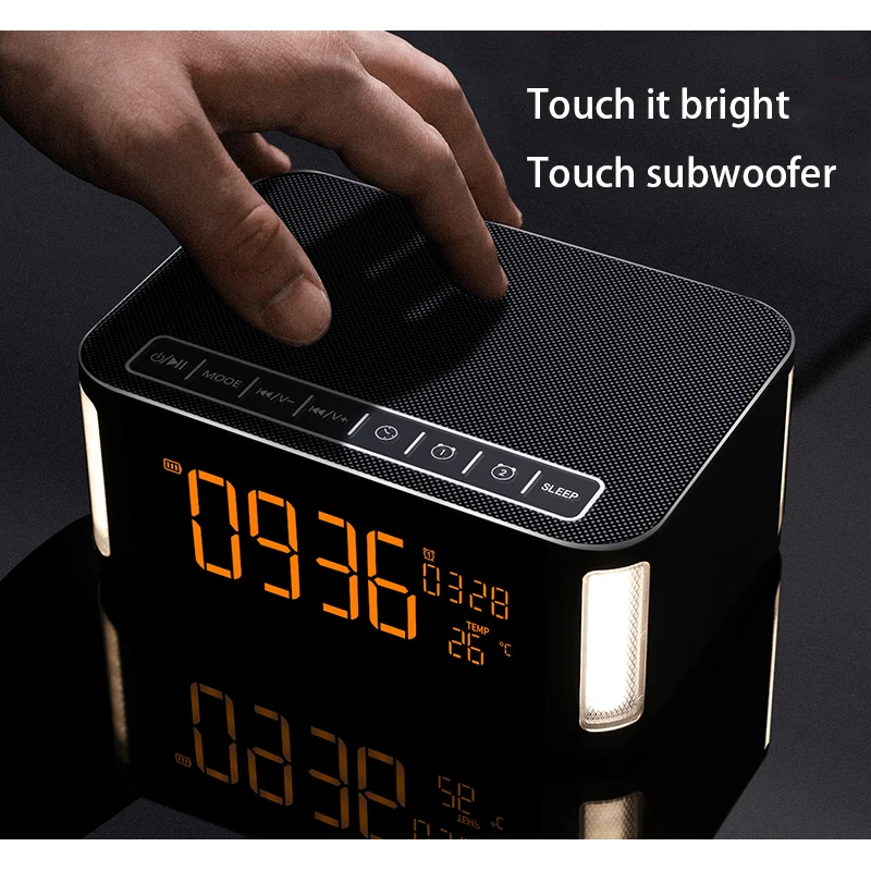 

Wireless Bluetooth Adjustable Light Temperature Display Alarm Clock FM Radio Surround Sound Subwoofer Intelligent Clock