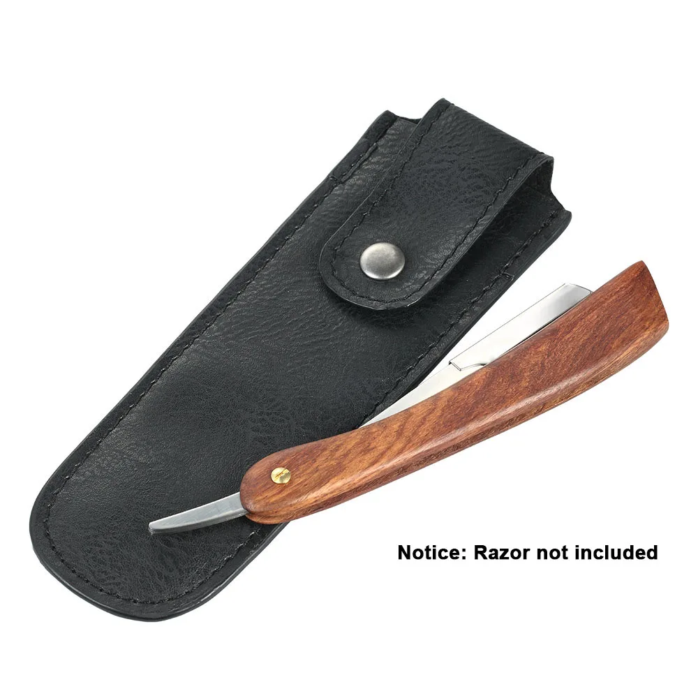 Black Straight Shaving Razor Holder Case PU Leather Razor Pouch for Long Handle Safety Razor