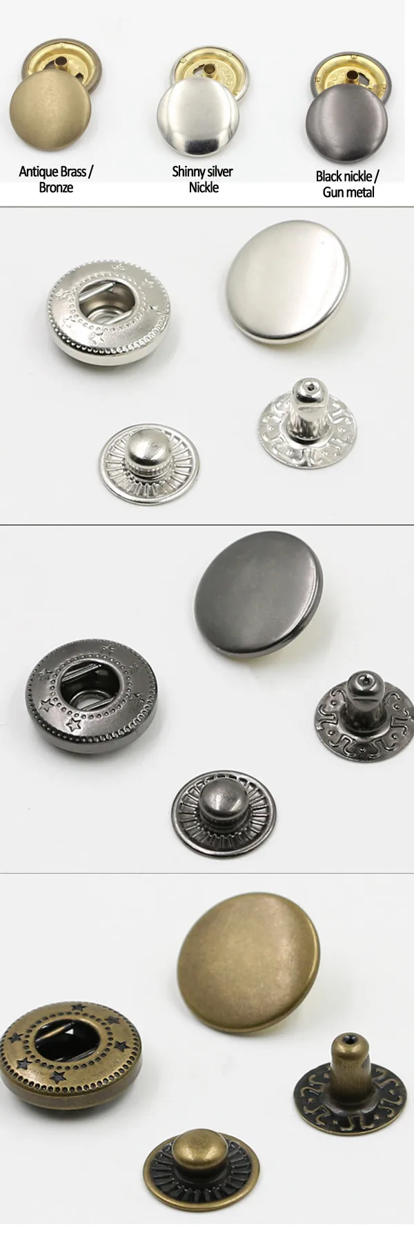 Wholesale 100sets/lot 15mm #484/831 four part brass metal button spring snap  button snap fasteners silver, bronze, black FP-003 - AliExpress