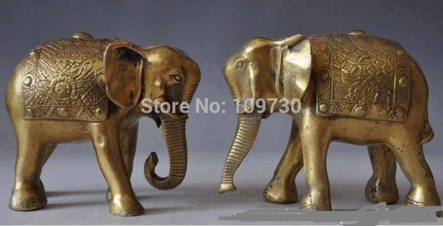 

001912 Chinese Bronze Brass Feng Shui Lucky Auspicious peace Elephant Lovers Statue