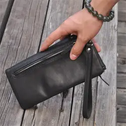 Мужской кошелек кожаный черный длинный кожаный кошелек на молнии клатч высокого класса кошелек 3018