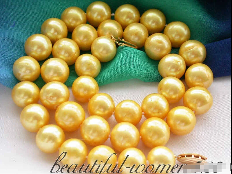 

z3342 17" 12mm golden round freshwater pearl necklace 14KGP-20 (A0501)