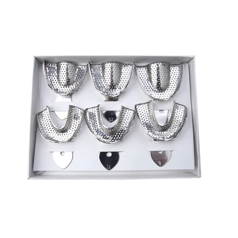 

6 Pcs/Set Dental Impression Stainless Steel Autoclavable Denture Instrument Teeth Tray Oral Hygiene Tooth Tray Dental Lab Tools