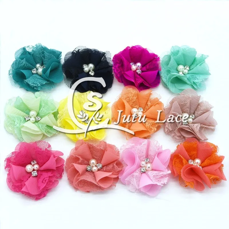 2.5''pearl rhinestone chiffon lace flower (6)