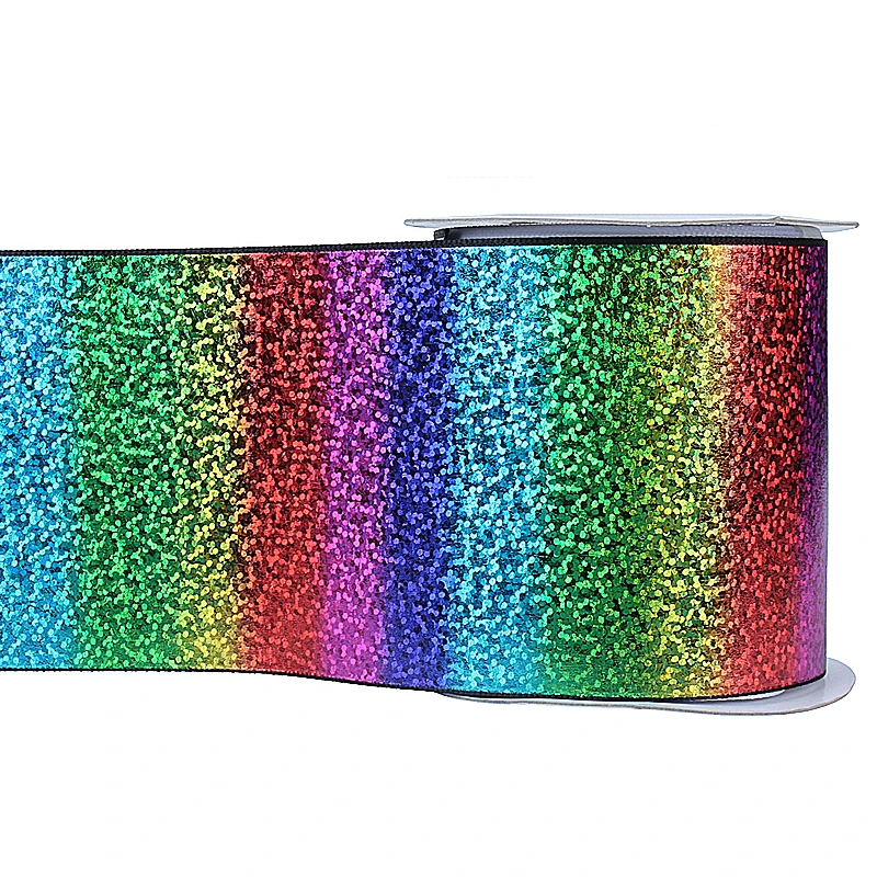 Лента Флора 3 дюймов grosgrain liston 75 мм Лазерная Радуга фольга печатная голограмма