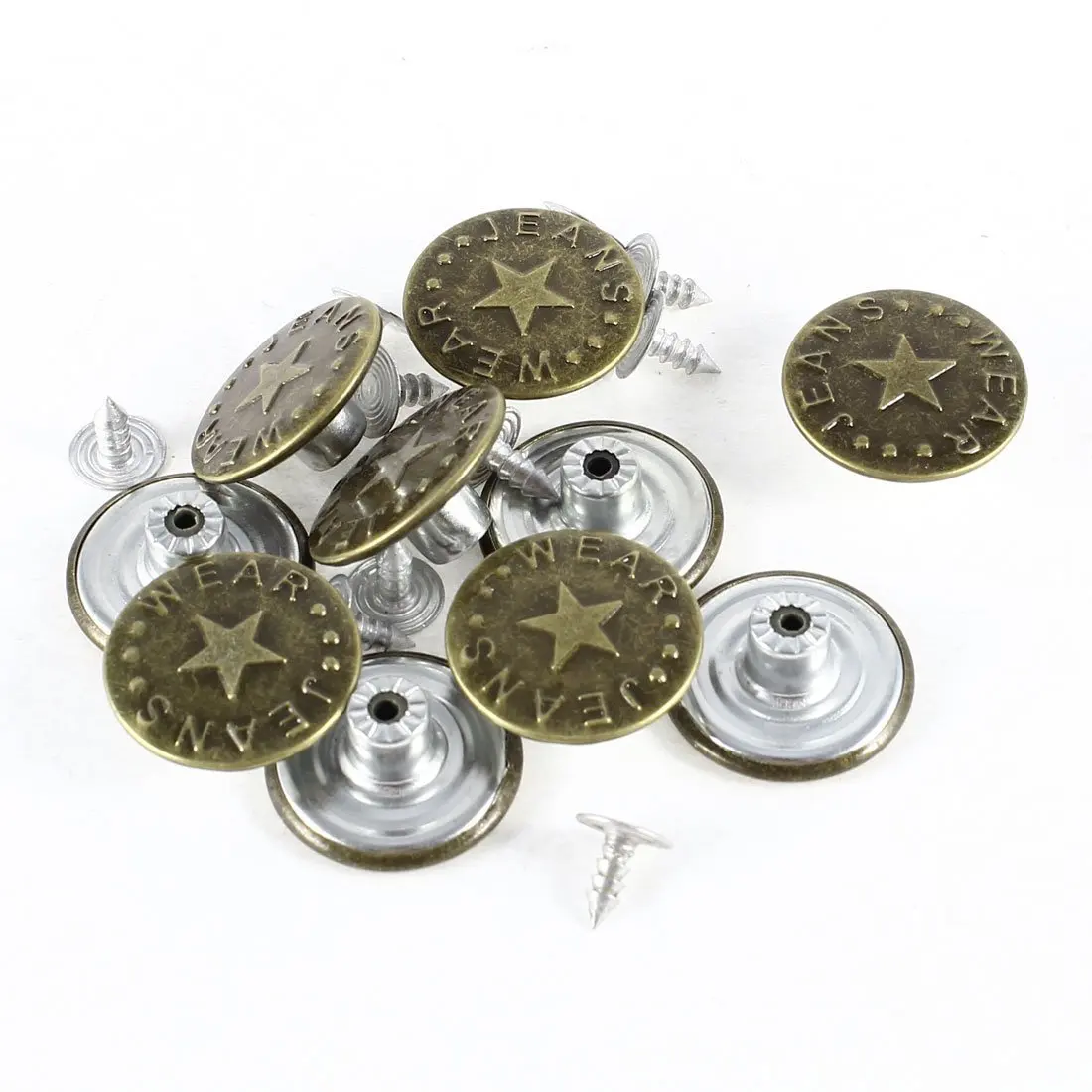

10 Pcs Star Prints Denim Jacket Jeans Metal Tack Button Bronze Tone