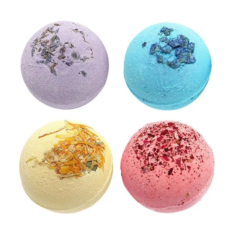 

4pcs High Quality Round Pattern Bath Ball Deep Sea Bath Salt Body Essential Oil Whitening Bubble Bath Bombs Ball 4 Flavor