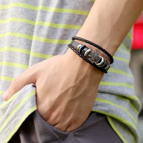 men jewelry bracelet trendy leather braided bracelets cross charm