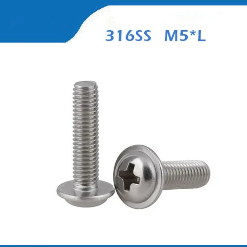 

Free shipping 316 Stainless Steel m5 Round Pan Phillips Cross Head machine Computer Washer Pad machine Screws