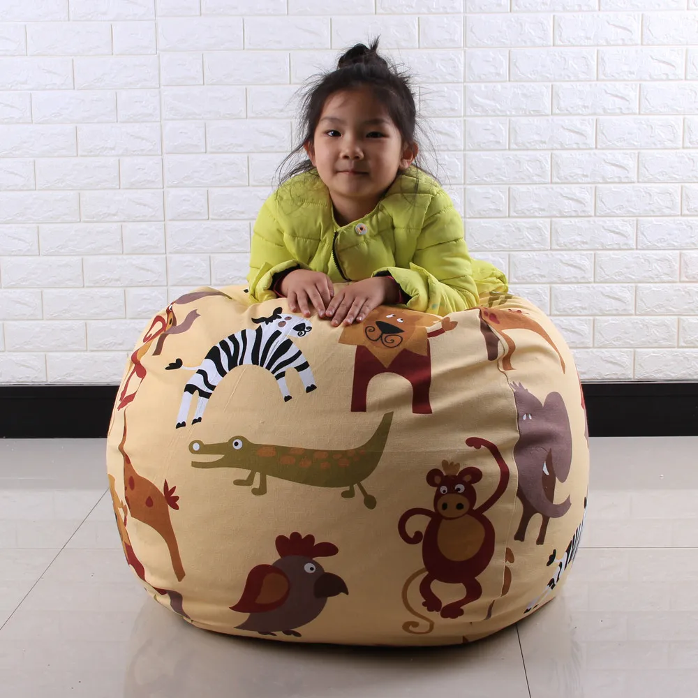

Modern Cotton Creative Storage Kids Stuffed Animal Plush Toy Storage Bean Bag Soft Pouch Stripe Fabric Chair Clothing Organize