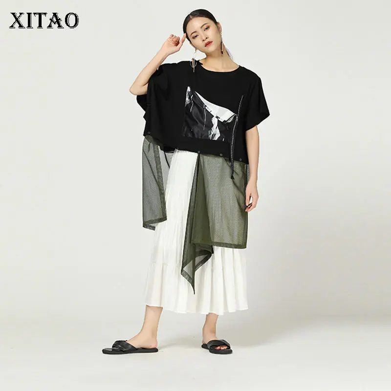 Винтажная Футболка XITAO WBB4420 женская футболка с О образным вырезом в стиле пэчворк