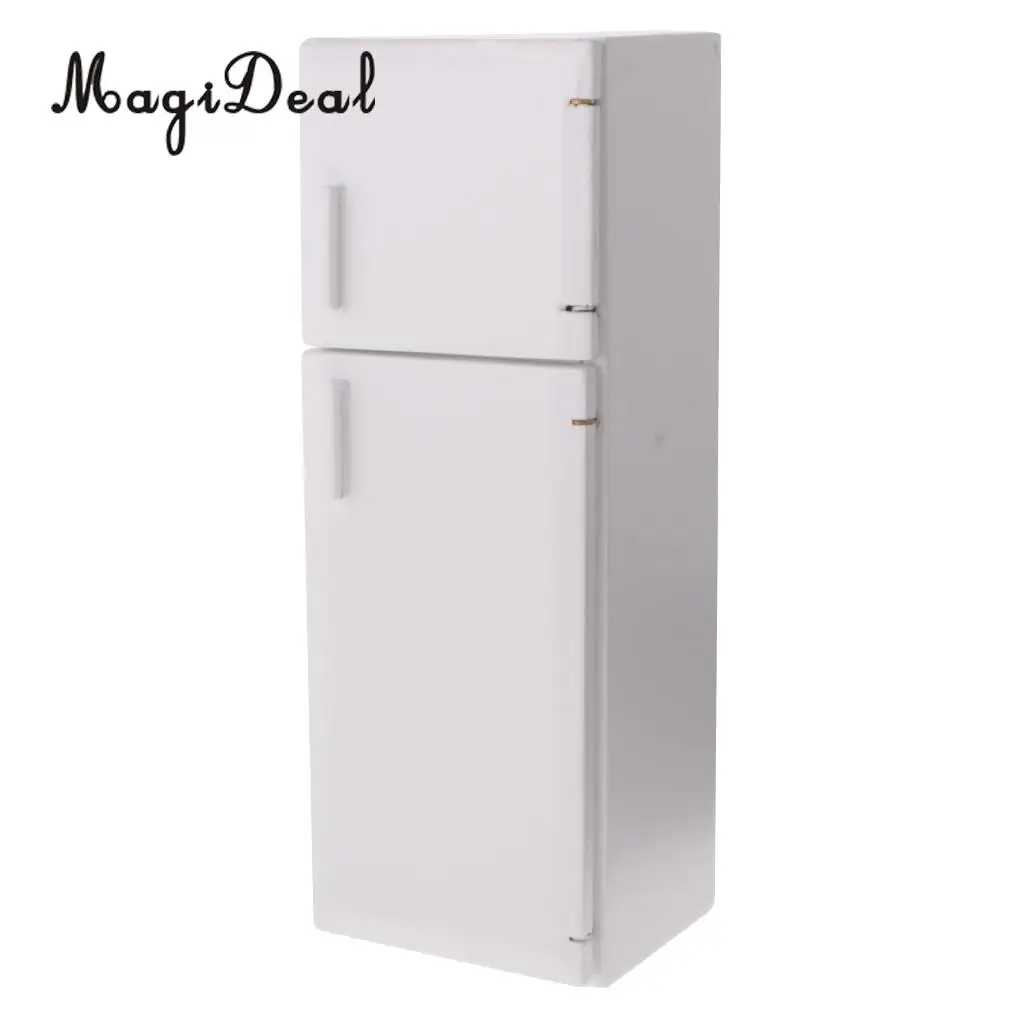 MagiDeal 1/12 Dollhouse Miniature Kitchen White Wooden Fridge Refrigerator Freezer for Dolls Bedroom Living Room Accs Kids Toy