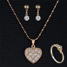 Ожерелье с подвеской в виде сердца, ювелирный набор, стразы, серьги, кольца для женщин, Свадебная вечеринка, подарок для невесты, обручальное ювелирное изделие
