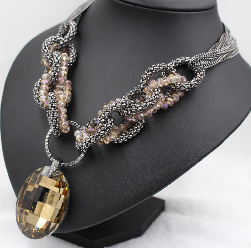 Fashion Champagne Gold statement choker necklace Chains Big Glass