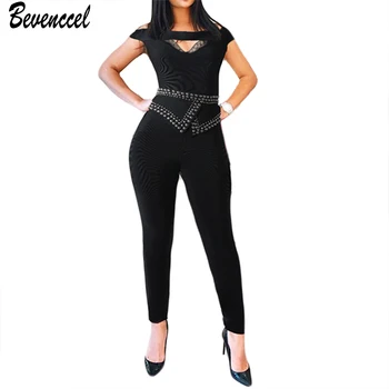 

Bevenccel New Fashion Women Summer Bandage Jumpsuits 2020 Sleeveless Slash Neck Beads Lace Bodycon Celebrity Club Party Jumpsuit