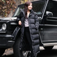 Высокое качество 90% белый утиный пух парка Casaco Feminino Европейский Стиль X-Long черная зимняя куртка Женское пальто WUJ0696