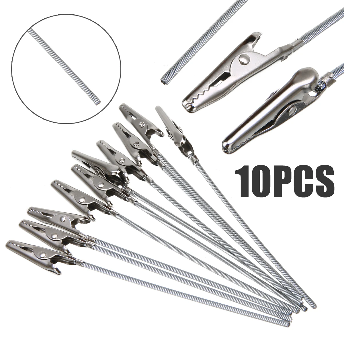 10pcs Silver Tone Metal Alligator Clips Non-insulated Electric Test Crocodile Clampe 4.7" Length