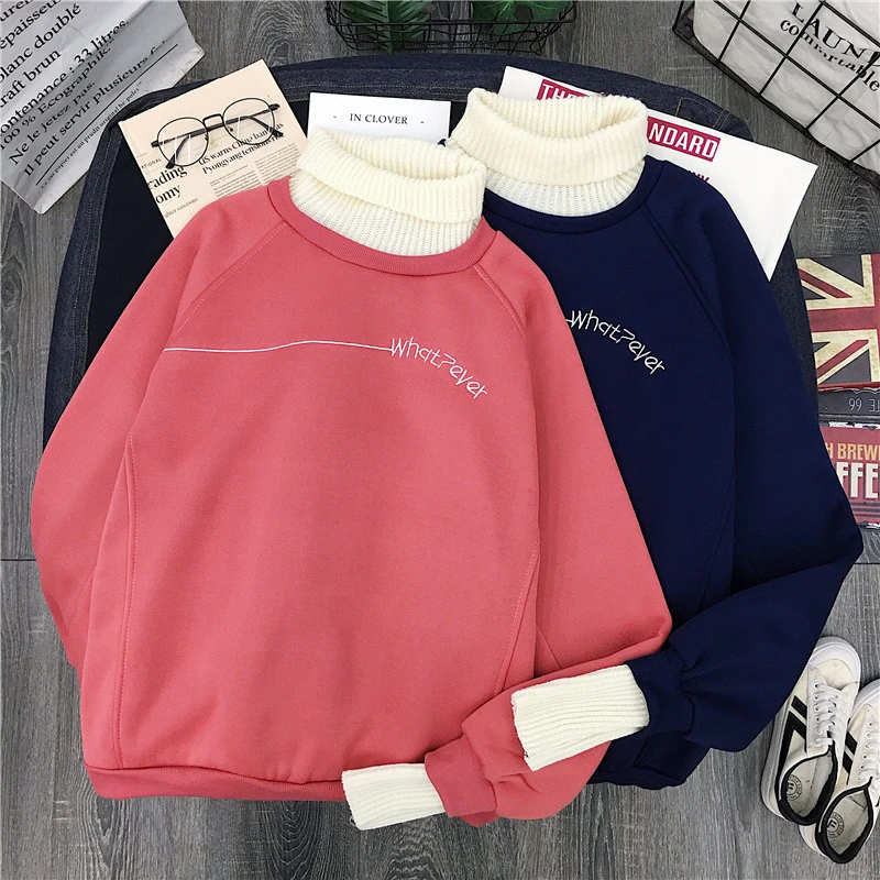 Autumn Women Sweatshirt Hoodie Korean Ulzzang Harajuku Patchwork Wool Pullover Sweatshirts Female F