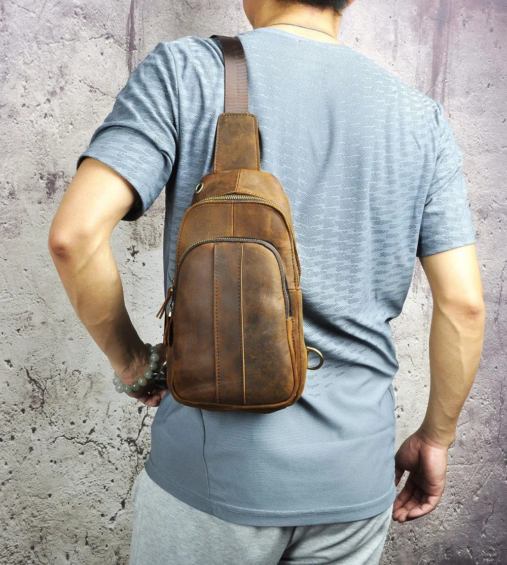 Оригинальная кожаная мужская повседневная модная дорожная треугольная нагрудная сумка на лямках, дизайн 8 дюймов, сумка на одно плечо, мужской рюкзак 8006