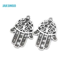 Antigo banhado a prata hamsa mão encantos pingente apto jóias fazer pulseira descobertas acessórios diy artesanato 35x25mm
