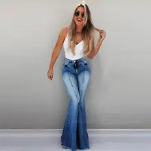 Женские джинсы, брюки с высокой талией, модные однотонные расклешенные брюки с карманами, рваные брюки, длинные джинсы, vaqueeros Mujer#2J03