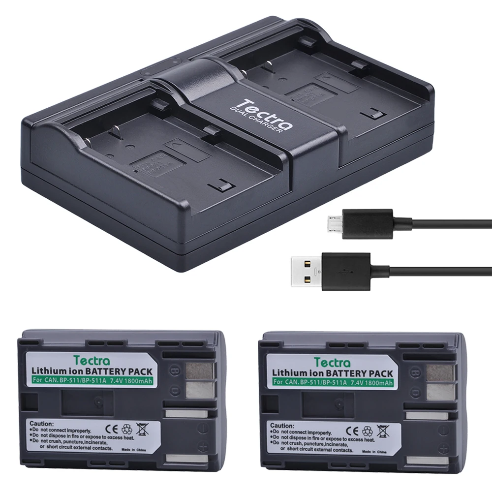 Tectra 2 шт. BP-511 BP-511A Li-Ion Батарея+ USB 2-канальный Зарядное устройство для Canon G6 G5 G3 G2 G1 EOS 300D 50D 40D 30D 20D 5D MV300i