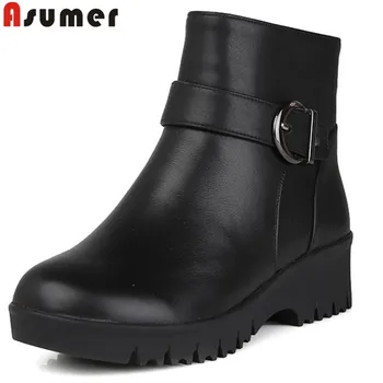

ASUMER fashion ankle boots for women round toe zip genuine leather boots winter keep warm comfortable shearling snow boots