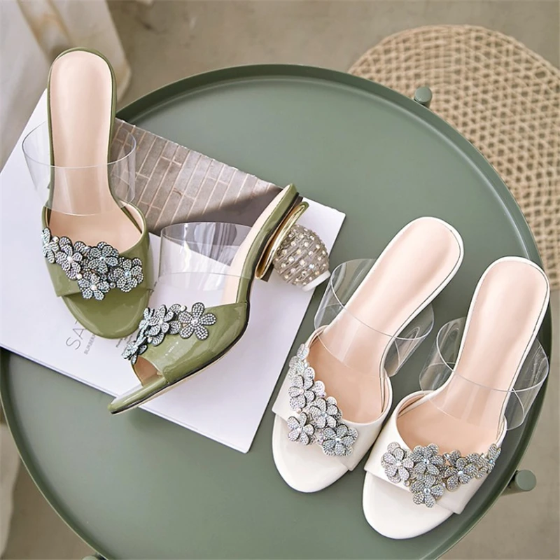 MSSTOR Crystal Appliques Summer Slippers White Genuine Leather Fashion Casual Women Shoes High Heel Peep Toe Slippers Women MSSTOR Crystal Appliques Summer Slippers White Genuine Leather Fashion Casual Women Shoes High Heel Peep Toe Slippers Women