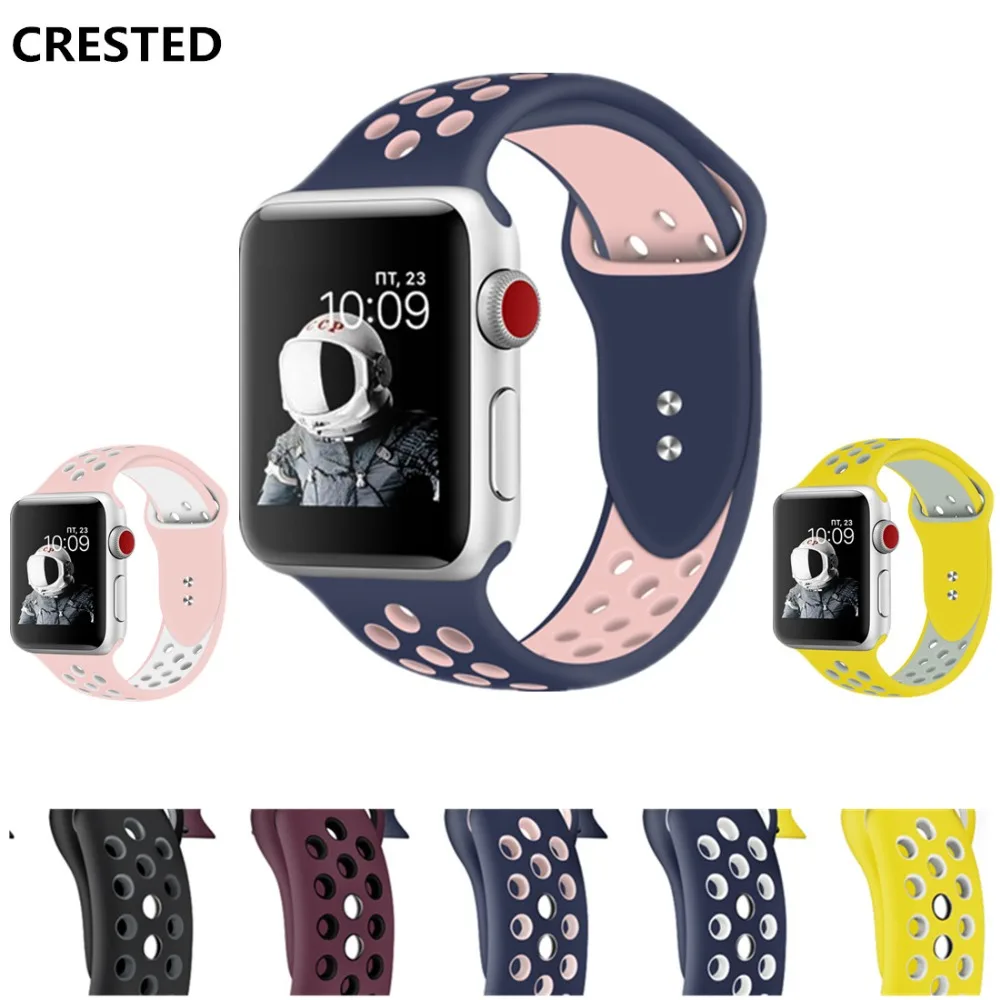 Хохлатый ремешок для спортивных часов для Apple Watch 4 Band 44 мм 40 мм correa iwatch Nike series 4 3 2 1 силиконовый браслет на запястье ремешок для часов