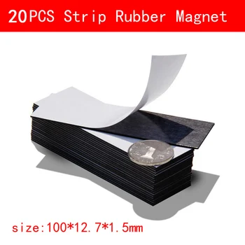 

20pcs 100*12.7*1.5mm Flexible soft rubber Magnet With Adhesive diy magnetic sheet For Homemade Fridge Label Name Sticker