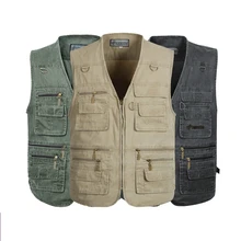 Spring and autumn male vest quinquagenarian multi-pocket 100% sand cotton plus size plus size vest plus size waistcoat 