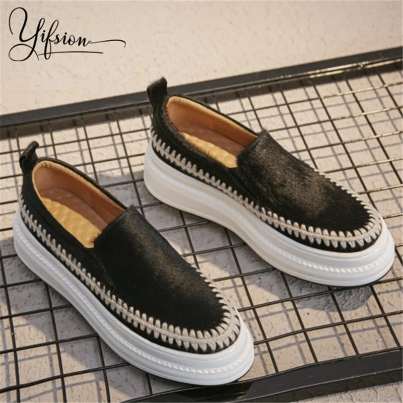 OLOME New Fashion Black White Women Casual Flat Shoes Round Toe Slip On Shallow Mouth Platform Women Sneakers Flat Shoes Woman