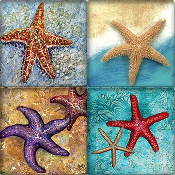 

ZDYING 12mm/15mm/18mm/20mm/25mm Starfish Pattern Square Glass Cabochon Demo Flat Back Making Findings DIY Jewelry HX002