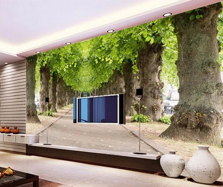 3D природа пейзаж лес дорога фотообои Индивидуальный размер нетканые 3D соломенные обои для стены ТВ диван фон Настенный декор