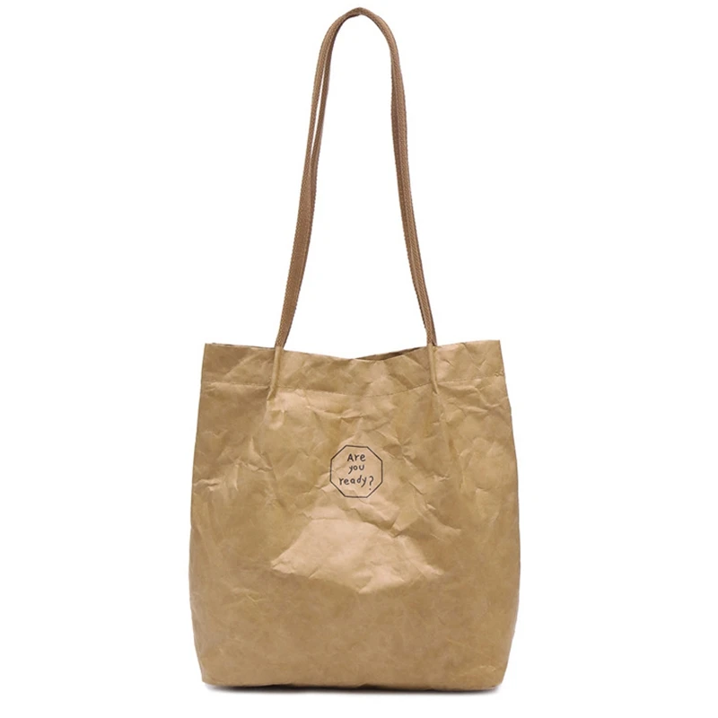 

New Retro Tote Made Old Folded Shoulder Bag Casual Lightweight Bag Solid Color Paper Girls Casual Hand Bag