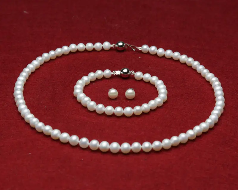

RD588 S7D shippings164 a Sets AAA 8-9mm white round freshwater pearl necklace bracelet earrings (A0516) -Bride jewelry free ship