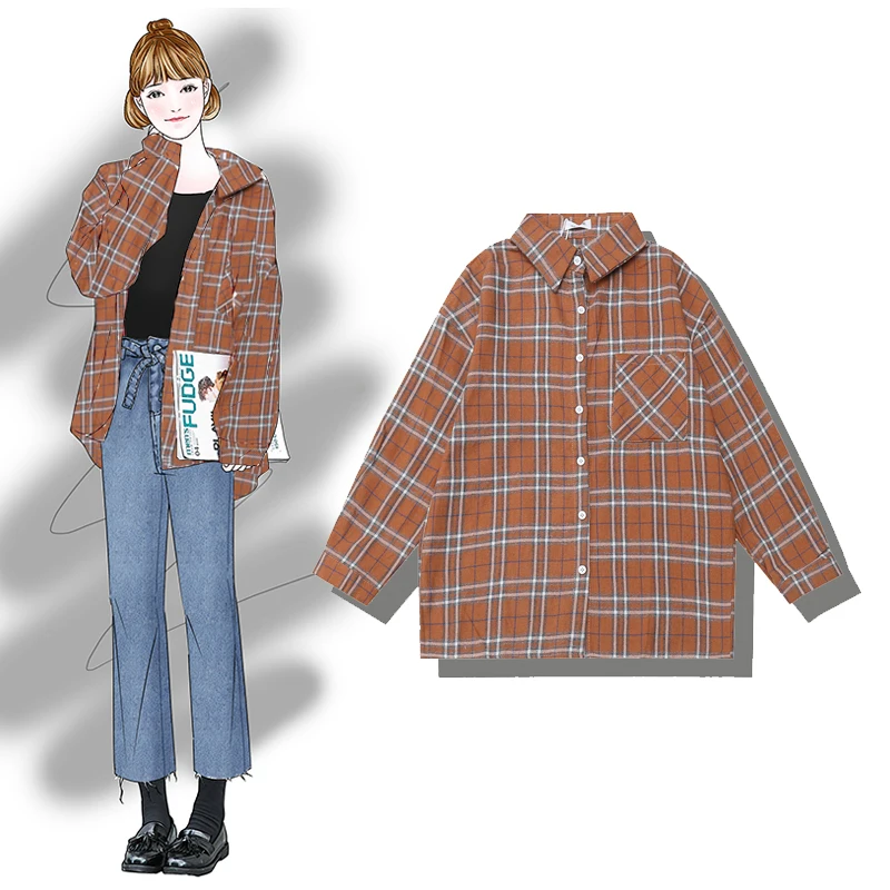 

2019 new fashion women's Plaid blosue shirt spring retro loose blusas