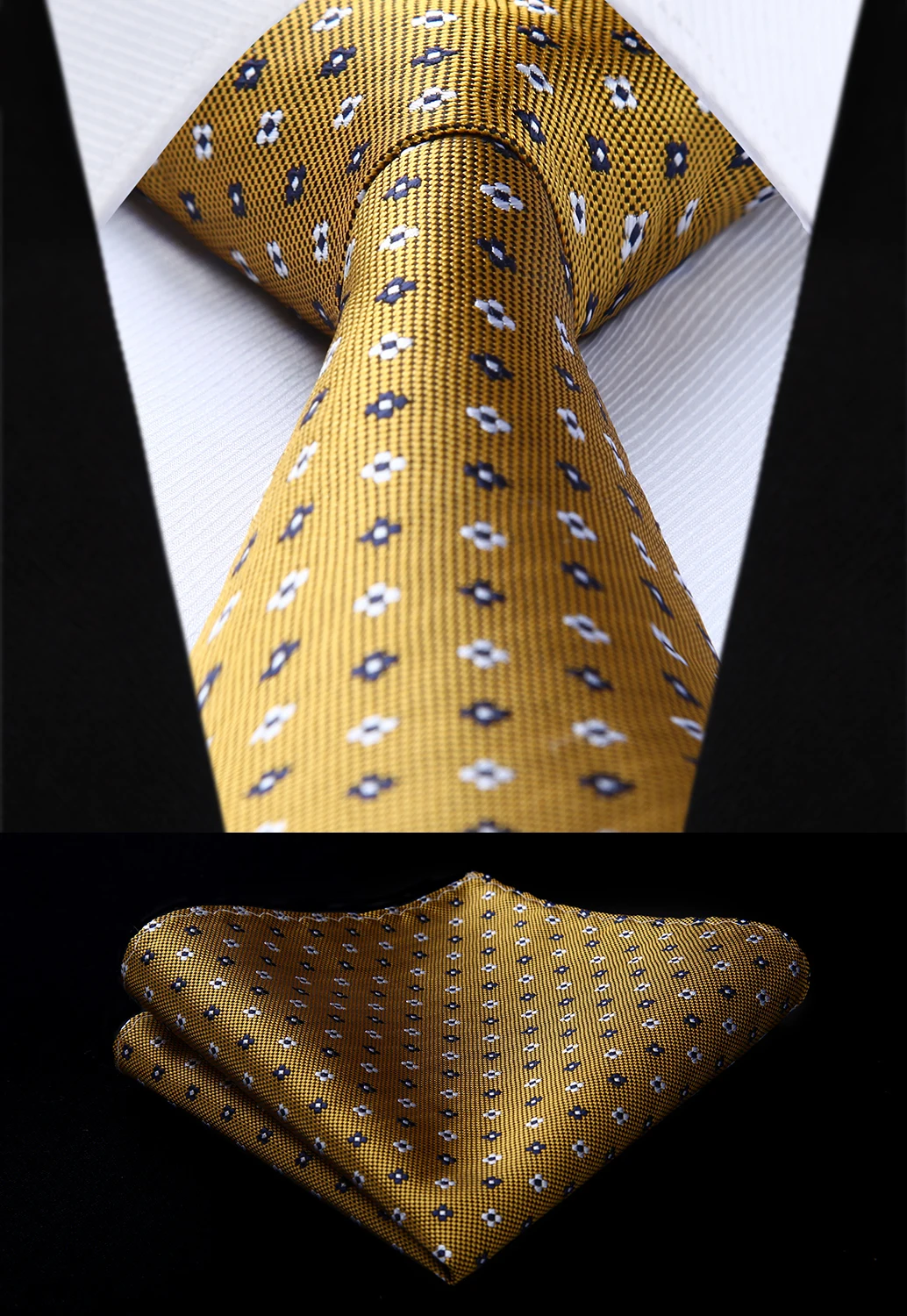 

Woven Classic Tie Necktie Gold Floral 3.4" Silk Tie Party Wedding Handkerchief Set New#TF609Y8S