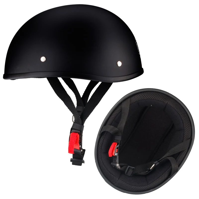 Ceny Pół twarzy rocznika Kask motocyklowy Retro niemiecki Kask, cafe racer, skuter, krążownik, Chopper, matowy czarny, podszewka EPS, DOT zatwierdzone