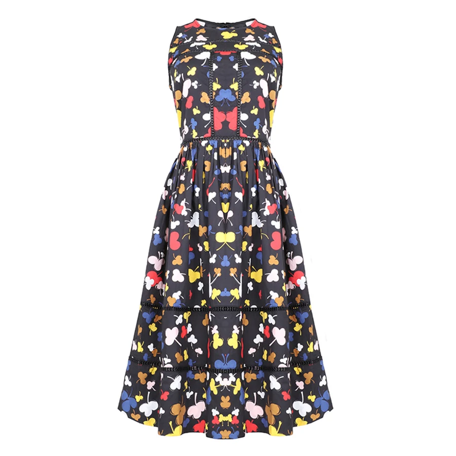 

VERDEJULIAY Luxury Holiday Dresses 2019 Summer New Fashion Runway Sleeveless Flower Print Hollow Out Long Elegant Cotton Dress