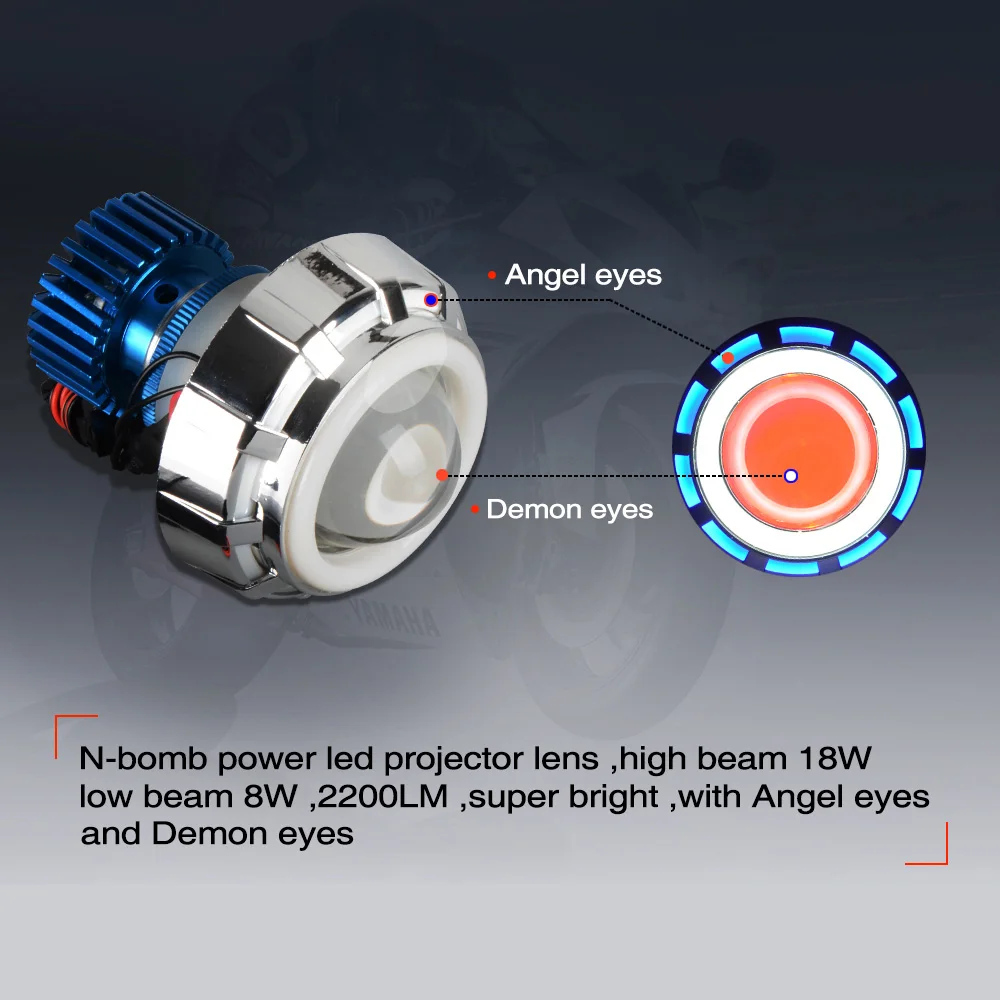 Ангельские глазки 2,5 дюймов светодиодный объектив проектора мотоциклетный головной светильник противотуманный светильник с демоном глаз для автомобиля Мотоцикл Стайлинг 12 В