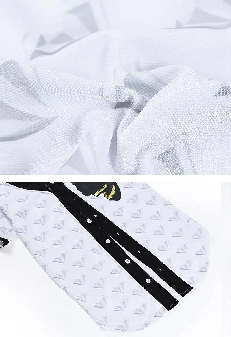 Summer White Shirts Men Hip Hop Fashion Cute Cat Poker Skull Print Baseball Shirt Male Casual V-Neck Camiseta Masculina Estampas (4)