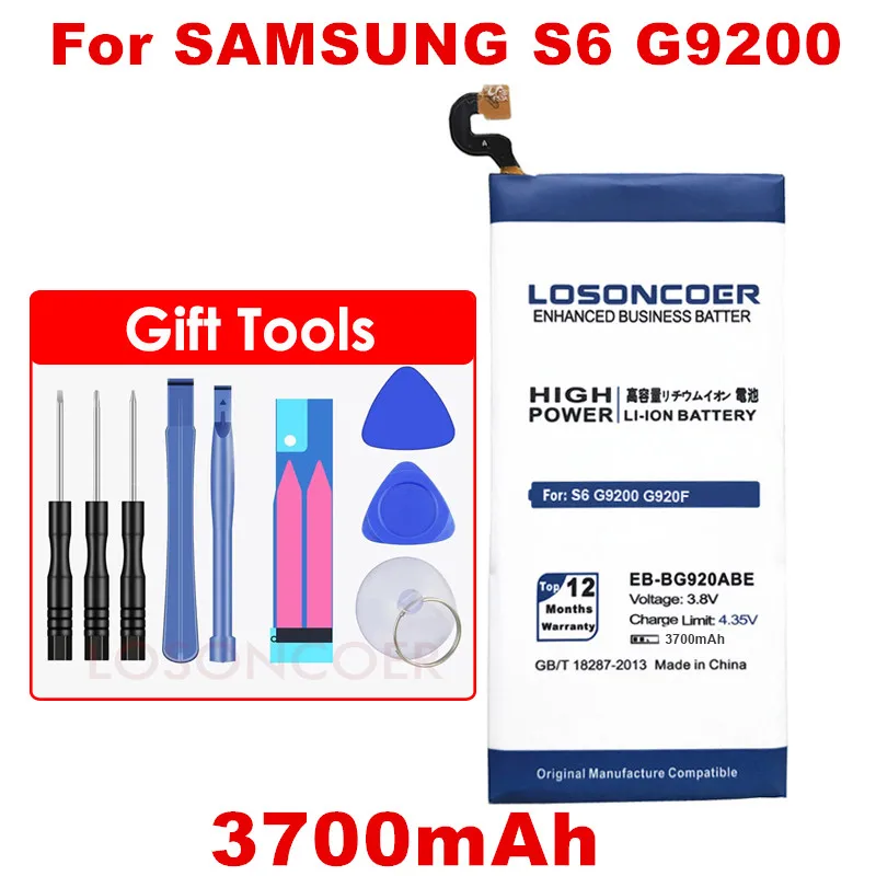 

LOSONCOER 3700mAh EB-BG920ABE Battery for Samsung GALAXY S6 G9200 G9208 G9209 SM-G920F G920I G920 G920A G920V G920T G920F