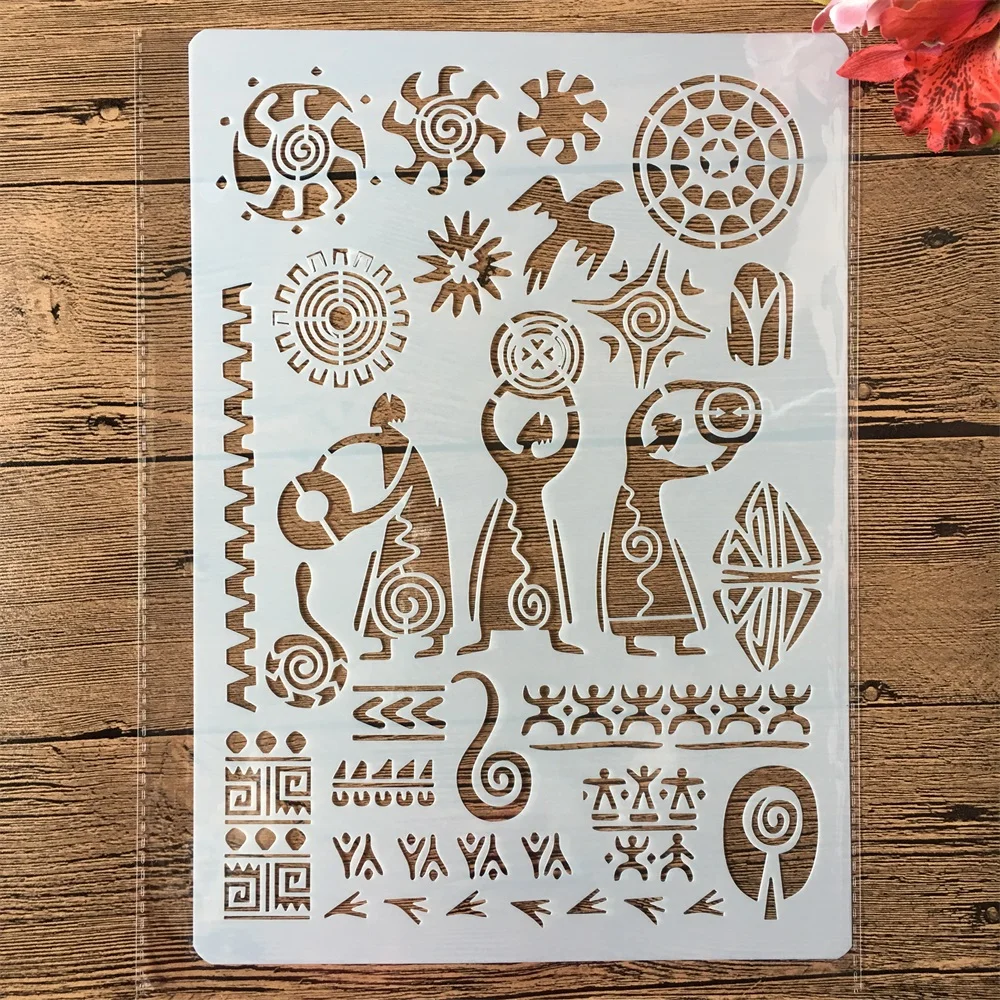

A4 Primitive Ancient Totem DIY Craft Layering Stencils Painting Scrapbooking Stamping Embossing Album Paper Card Template