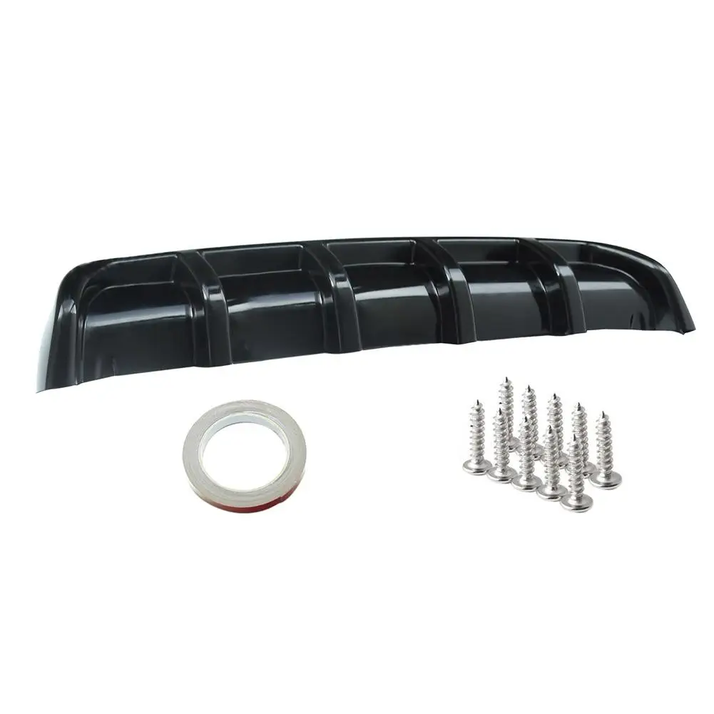 

Universal 26"x5"ABS Bright Black Rear Shark Style Curved Addon Bumper Lip Diffuser Use Durable 6 Fin Gloss ABS