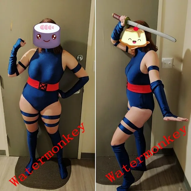 

Watermonkey Halloween Costumes Sexy Women X-Men Psylocke Costumes Navy Blue Lycra Superhero Cosplay Costume