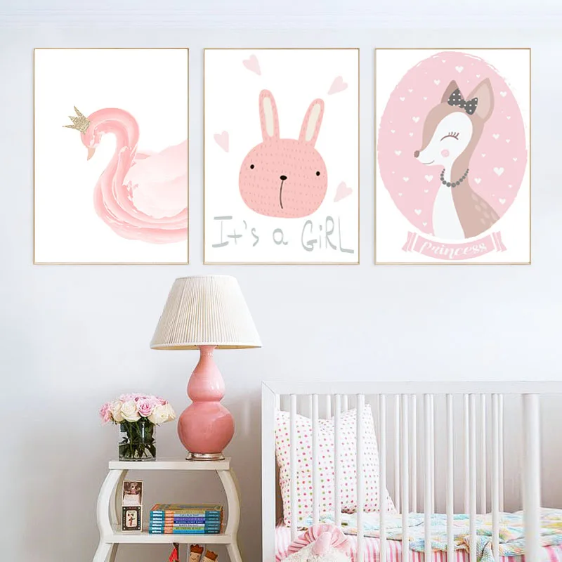 

Baby Girl Room Nordic Carton Poster Nursery Wall Art Minimalism Posters and Prints Wall Pictures for Bedroom