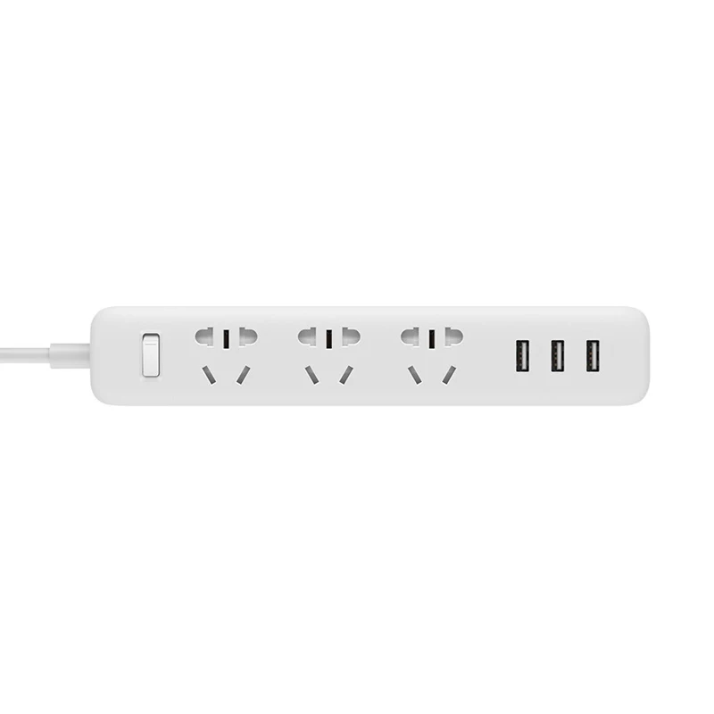 Xiaomi power strip с 3 USB удлинитель Разъем многофункциональная Быстрая зарядка силовая полоса 10A 250V 2500W - Цвет: White